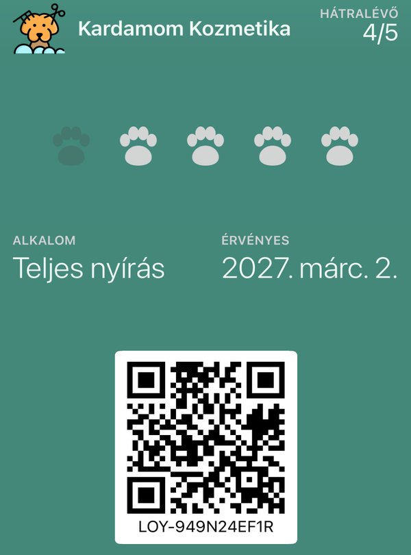 Kardamom Kozmetika bérlete az Apple Wallet tárcájában
