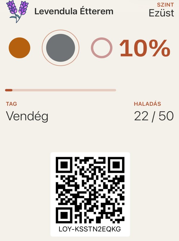 Levendula Étterem szintes hűségkártyája az Apple Wallet tárcájában