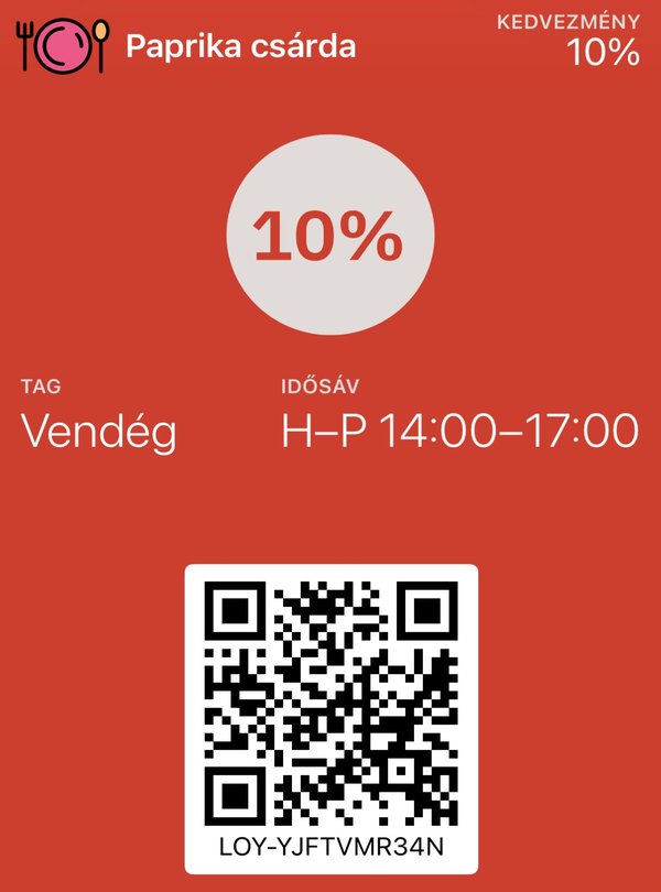 Paprika csárda kedvezménykártyája az Apple Wallet tárcájában